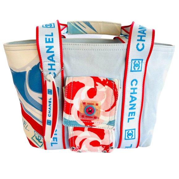 Chanel Bag Cc Surf Mini Beach Blue Canvas Tote - Picture 1 of 11